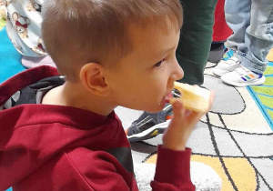 Chłopiec jedzący wafla z miodem